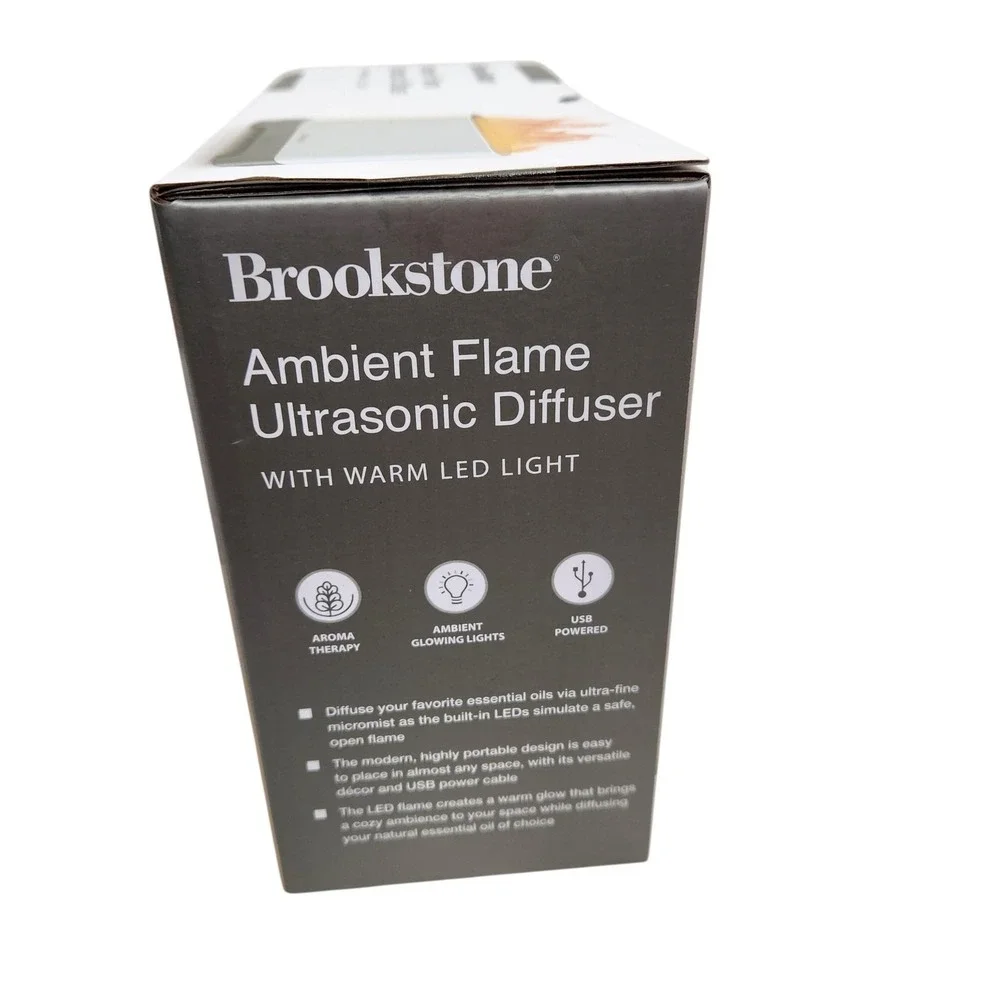 Brookstone Ambient Flame Ultrasonic Diffuser Oil Warm LED Light USB White Small